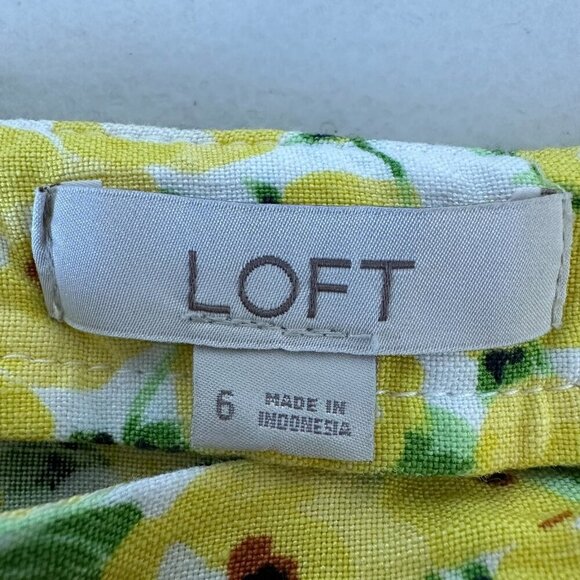 Ann Taylor Loft Midi Skirt Linen Blend Yellow Floral Slit Size 6 - Picture 2 of 10